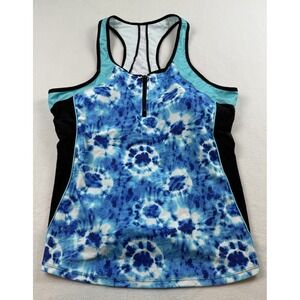 Angel Season Blue Tie-dye Athletic Zip Front Race back Tankini Top Size 4XL NWT